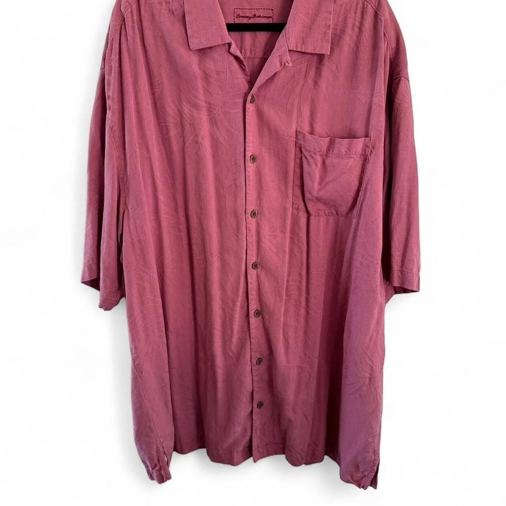 Tommy Bahama Pink Men 100%Silk Solid Floral Embossed Hawaiian Shirt Size 2XLTall